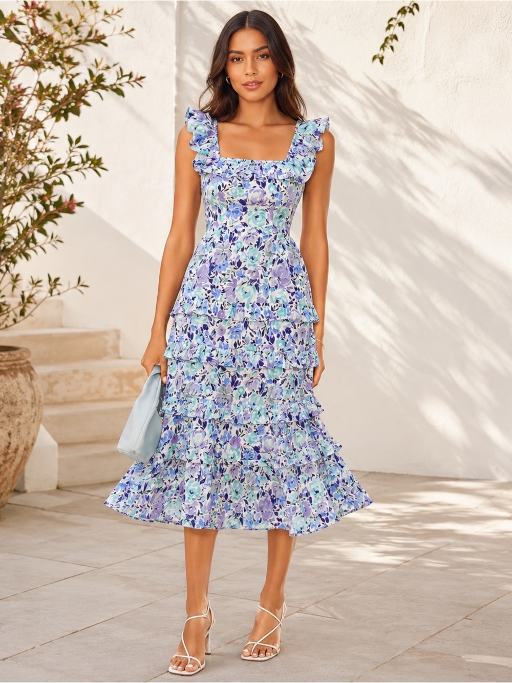 Yumi Kim Jasmine Floral Tiered Midi Dress Pacific Drive XS 100% Cotton Revolve